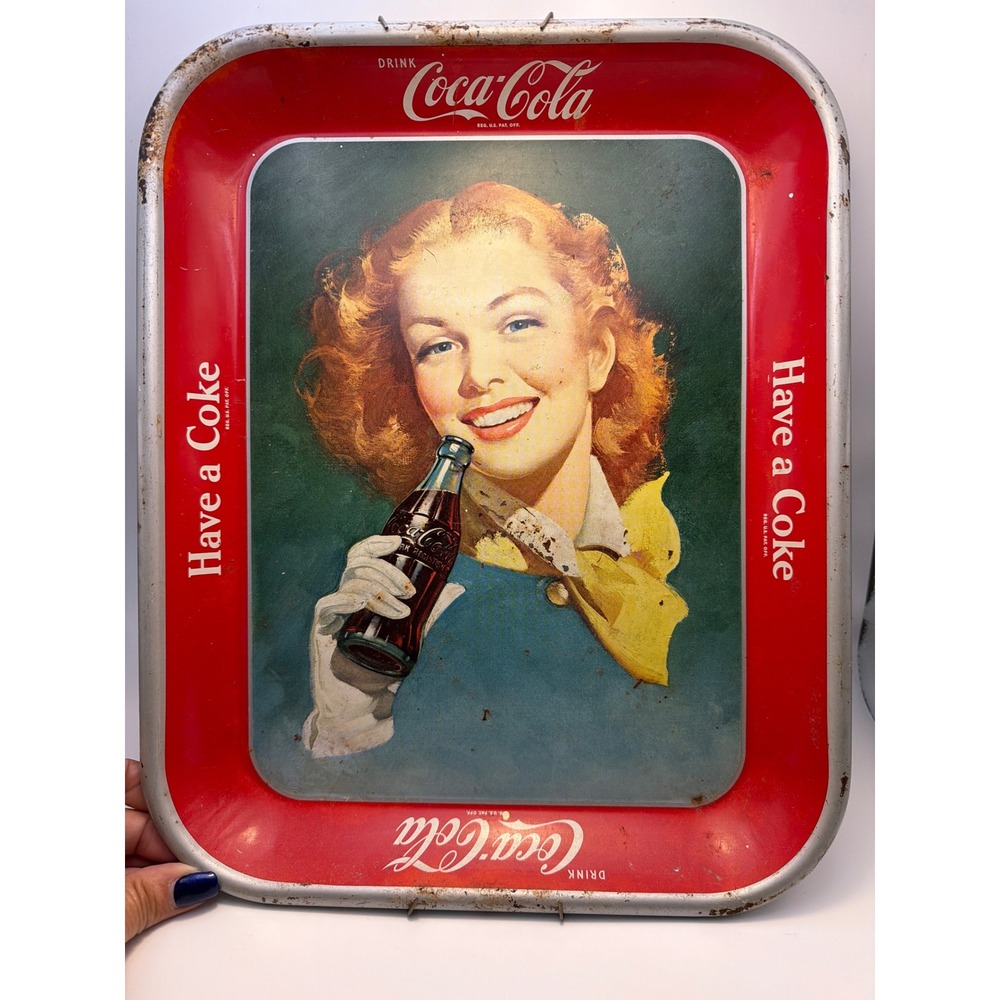 Vintage Coca-Cola Metal Serving Tray Have a Coke 1940s Girl Advertising Tin